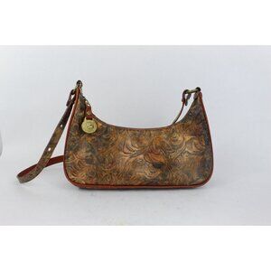 Brahmin Embossed Leather Shoulder Bag Brown Gold Vintage Small Purse
